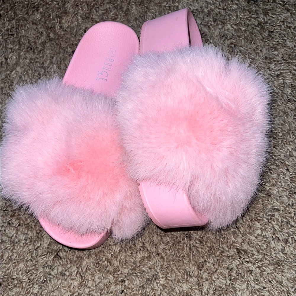 Pink Furry Slide Sandals